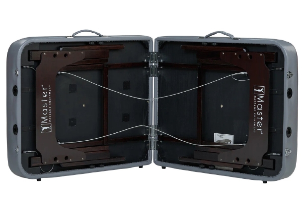 Sturdy wooden construction of a portable table.