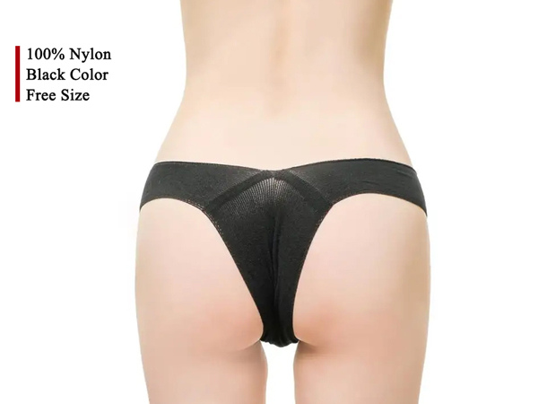 Individually wrapped black nylon panties for single use