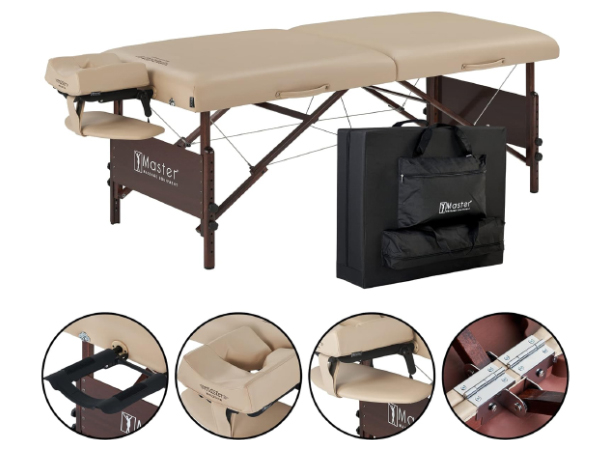 Master Massage 30" Del Ray Portable Massage Table front view showing high-quality PU upholstery and ergonomic design.