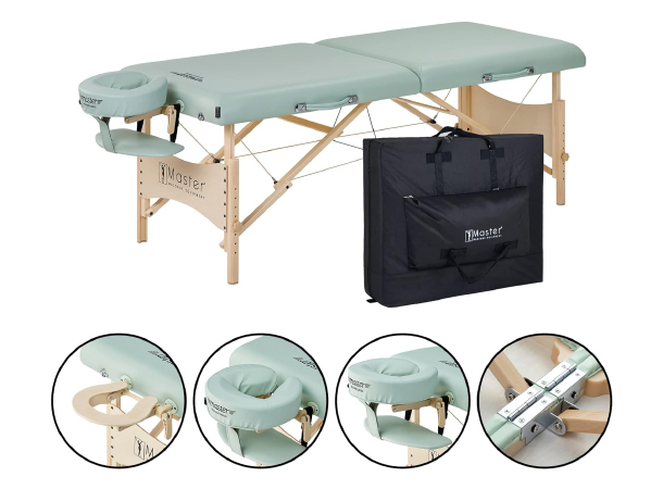 Full view of the portable massage table with all accessories.