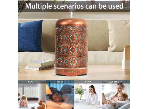 etail View of Bronze Metal Ultrasonic Aroma Diffuser 250ml: Close-up of the diffuser’s bronze finish and control features.