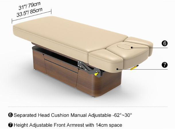 Adjustable spa treatment table with premium upholstery