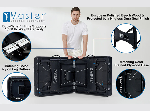 Folding massage table for therapists, spas, and wellness centers