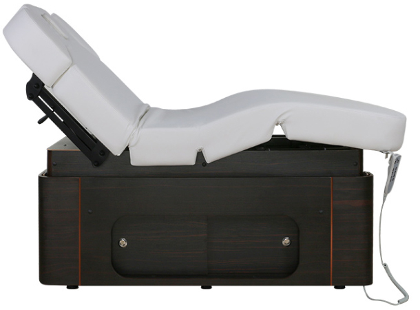 Electric massage bed side view showing adjustable sections