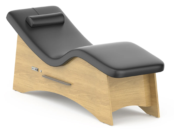 AuraLounge sound therapy bed with black cushioned top