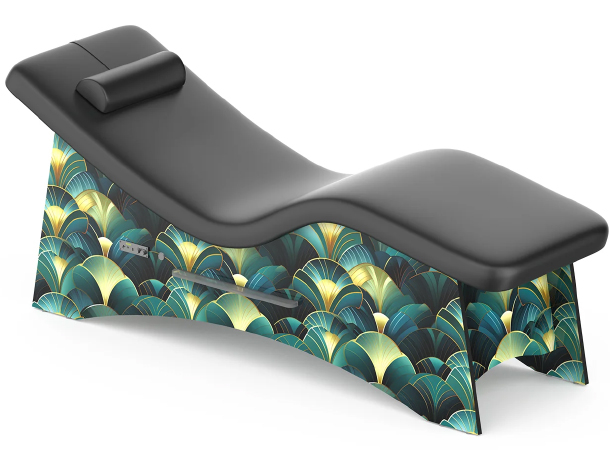 VibroAcoustic relaxation bed with wave-shaped contour and headrest