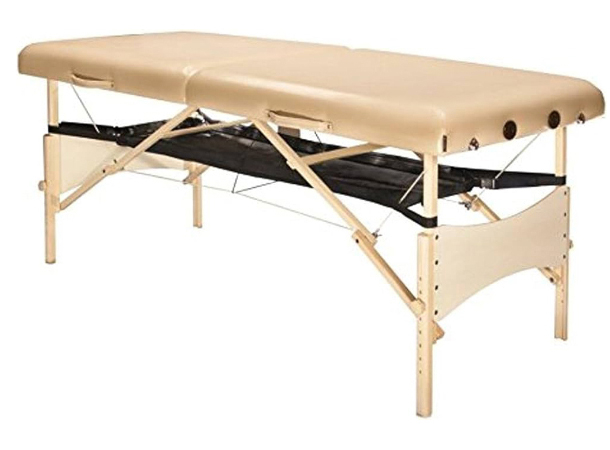 Portable under-table storage shelf attached to a massage table