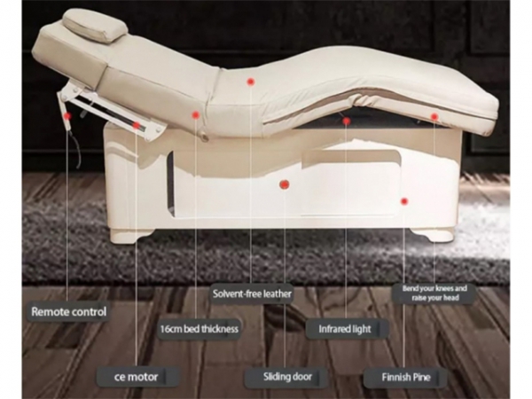 Electric Heated Massage Bed with Remote Control for adjustable headrest and waist lift.