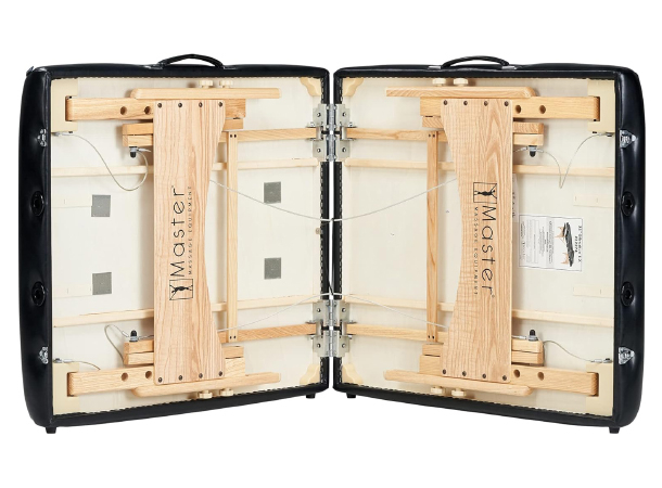 Black massage table with Canadian ash wood legs