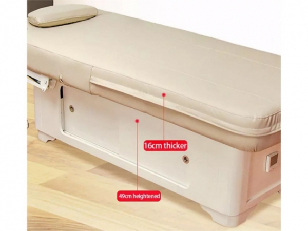 Electric Heated Massage Bed with Storage Cabinet in a luxurious spa environment.