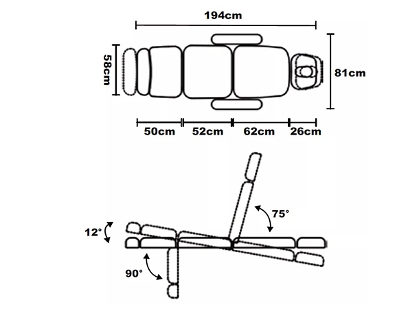 Full-length view of the Sonoro-240 chair with dimensions displayed